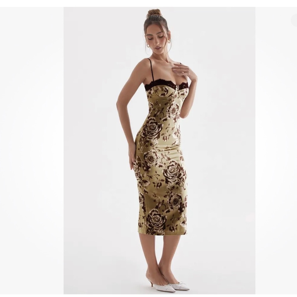 HOUSE OF CB 'Cassia' Floral Print Midi Dress/Size L